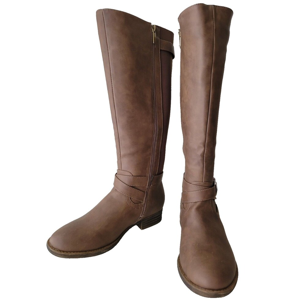 Lane Bryant Women's 9W Brown Knee High Riding Boots Zip Buckle NWOB - Picture 3 of 13